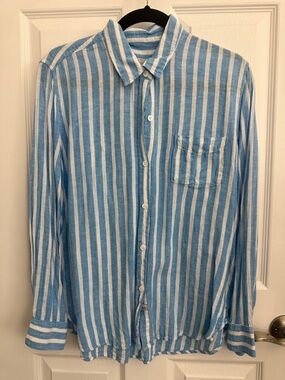 Rails Blue and White Vertical Stripe Button-Down Shirt